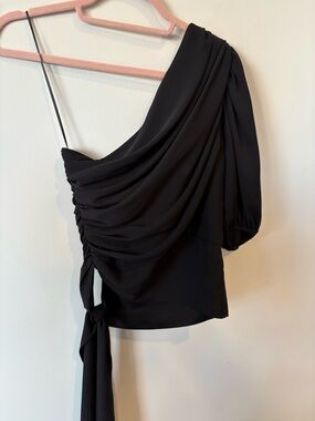 Amanda uprcuhard One-Shoulder Black Draped Tie-Waist Top small